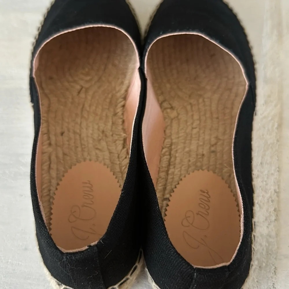 J. Crew SU22 Canvas Espadrille Flat Shoes Sz 10 Black Jute Soles Classic Slip On